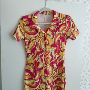 Yellow & Pink Retro Print Short Sleeve Romper